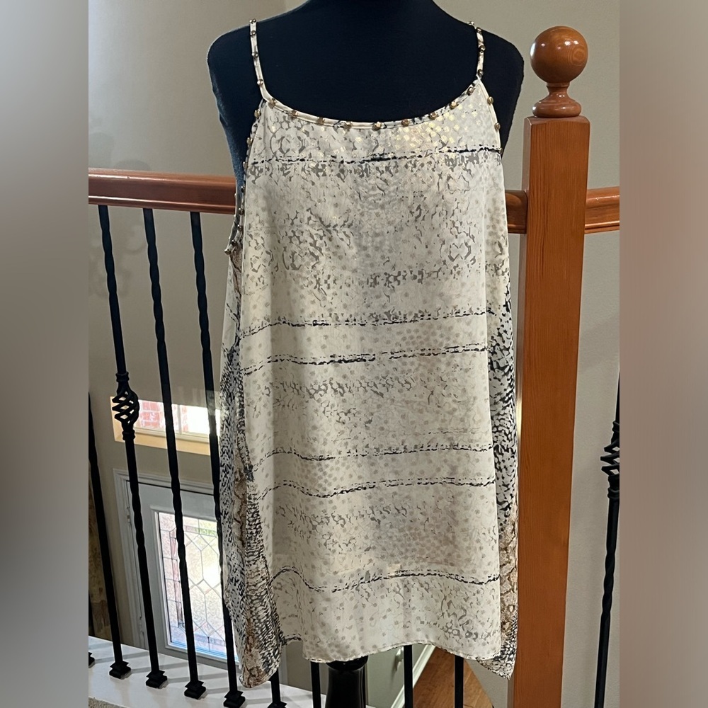 Midnight Velvet Animal Print Top - Brown & Gray with studded  accents: SIZE XL